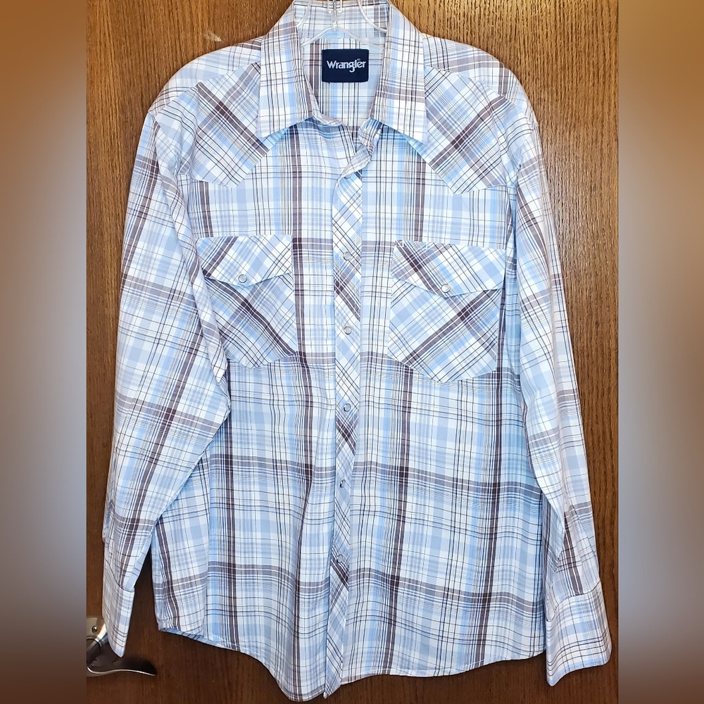 Wrangler Blue and Brown Plaid Casual Shirt Size XL